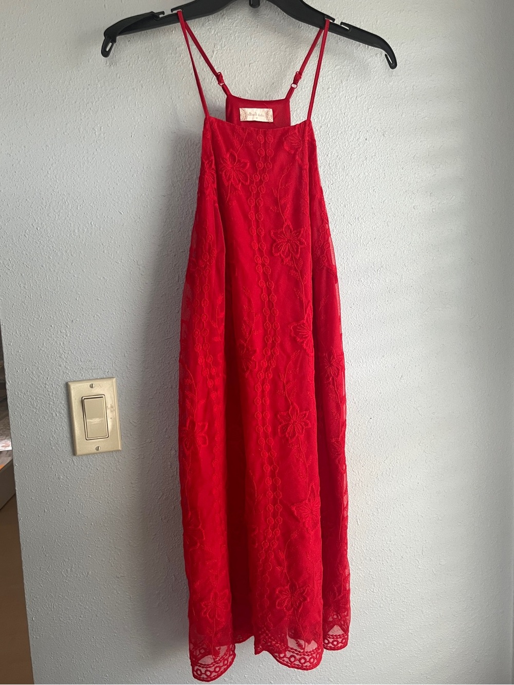 Altar'd State Red Lace Mini Dress with Halter Neckline & Adjustable Straps